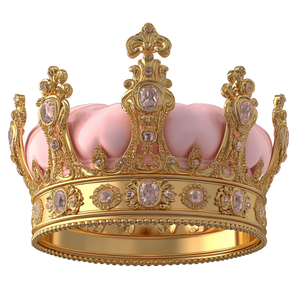 Ornate Gold Crown with Pink Panels and Jewels Free PNG