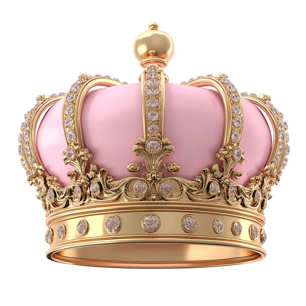 Ornate Gold Crown with Pink Cap and Gems - Free PNG