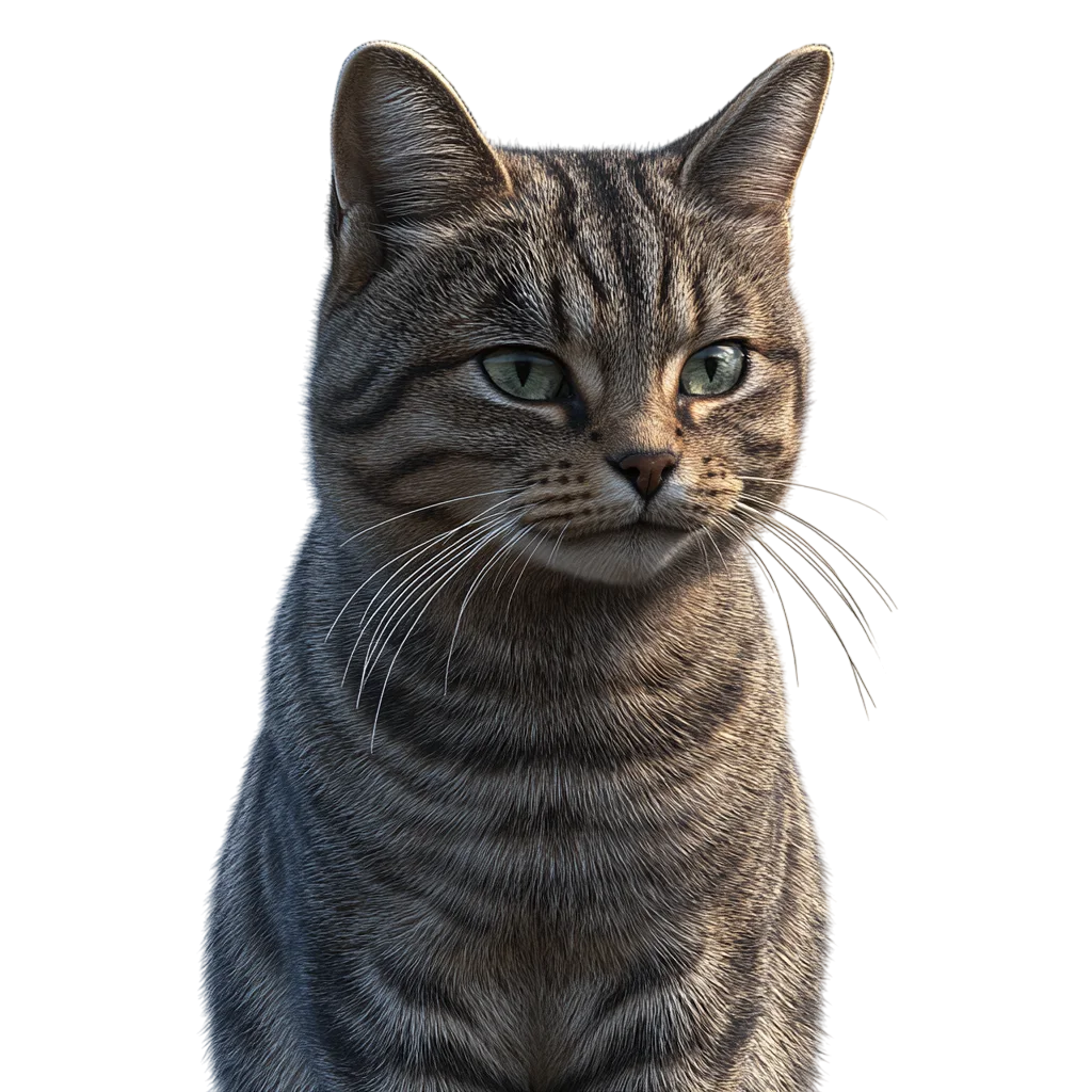 Front-Facing Gray Tabby Cat Portrait Free PNG