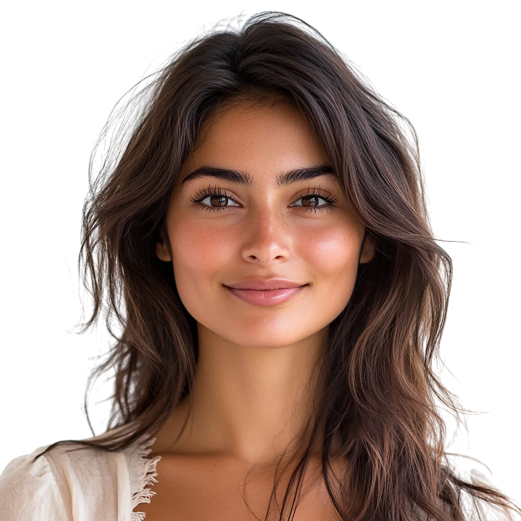Smiling Woman with Long Dark Brown Hair Free PNG