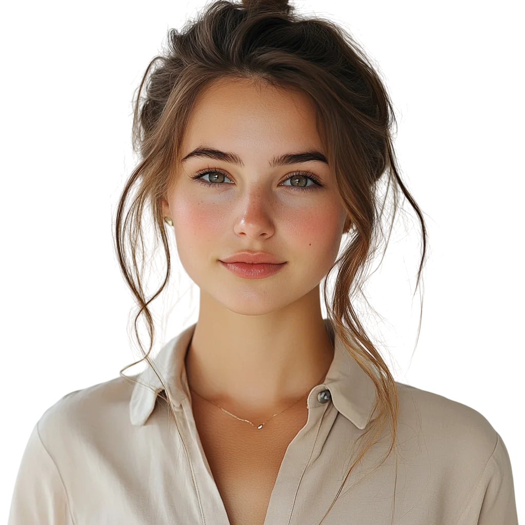 Woman with Brown Hair and Cream Blouse Portrait – Free PNG