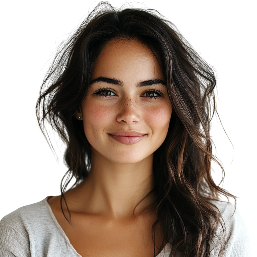 Smiling Woman with Wavy Dark Hair Portrait Free PNG