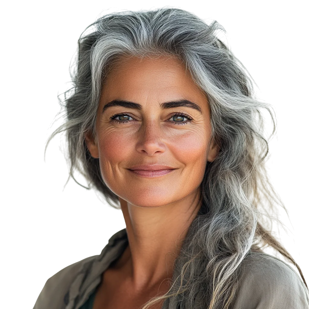 Smiling Mature Woman with Silver Hair Free PNG