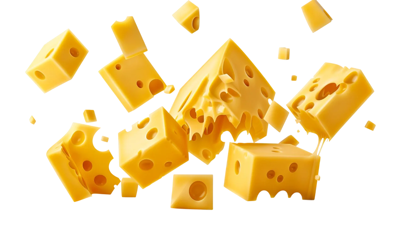 Floating Swiss Cheese Pieces Free PNG