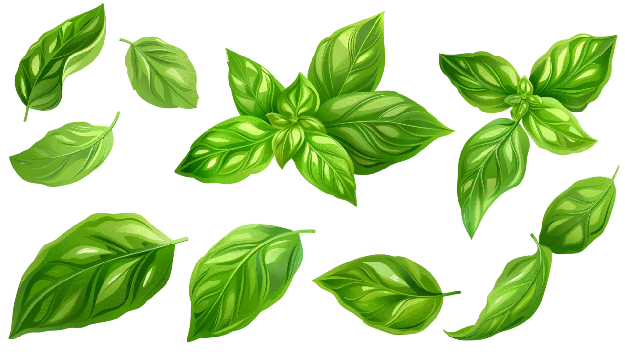 Bright Green Basil Leaves and Sprigs Free PNG
