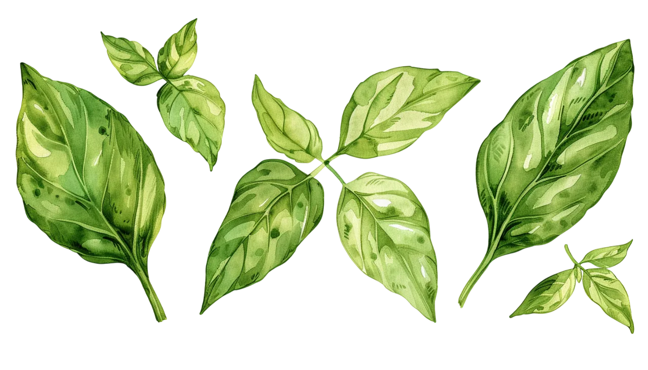 Variegated Green Watercolor Leaves and Sprigs Free PNG