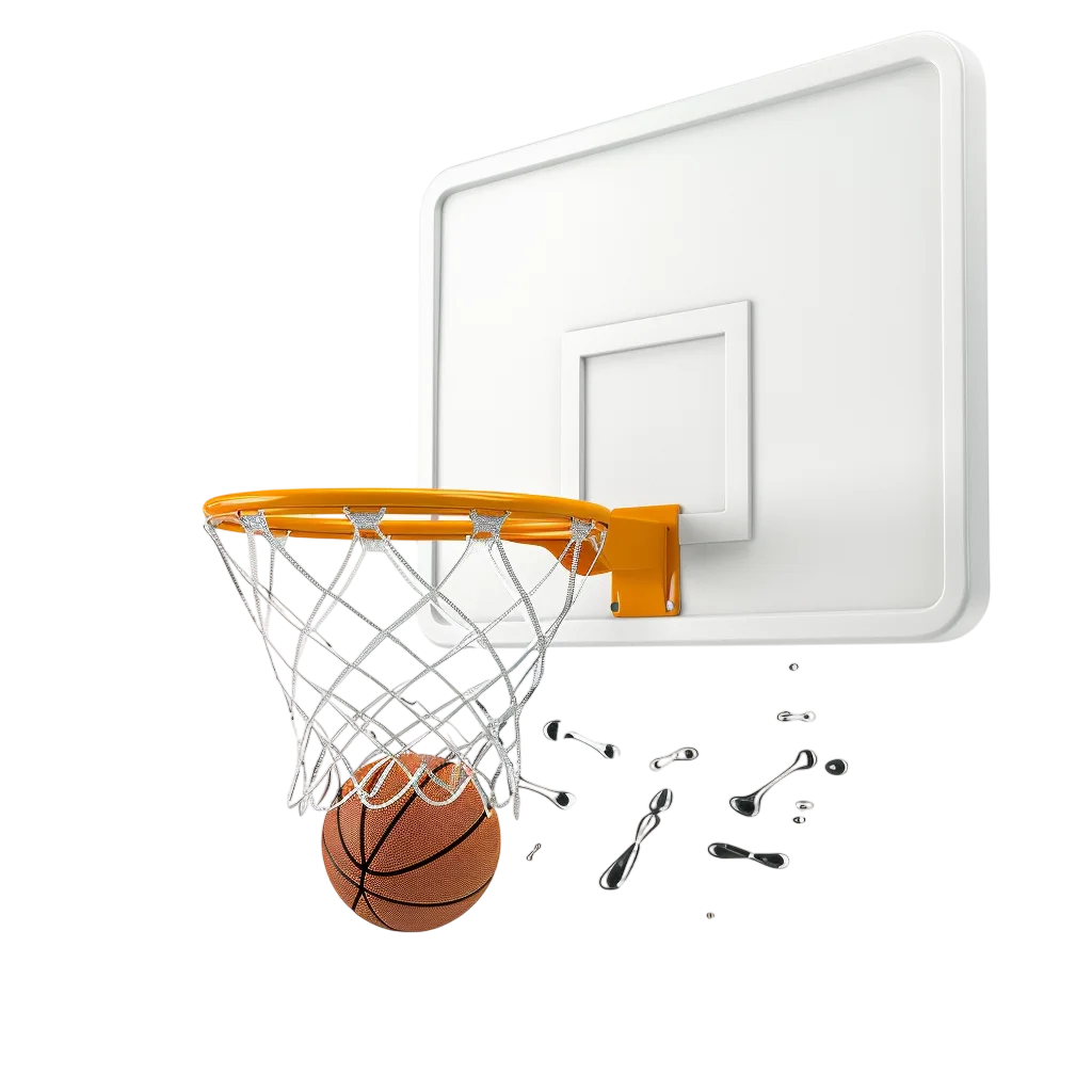 Basketball Passing Through Hoop with White Backboard Free PNG