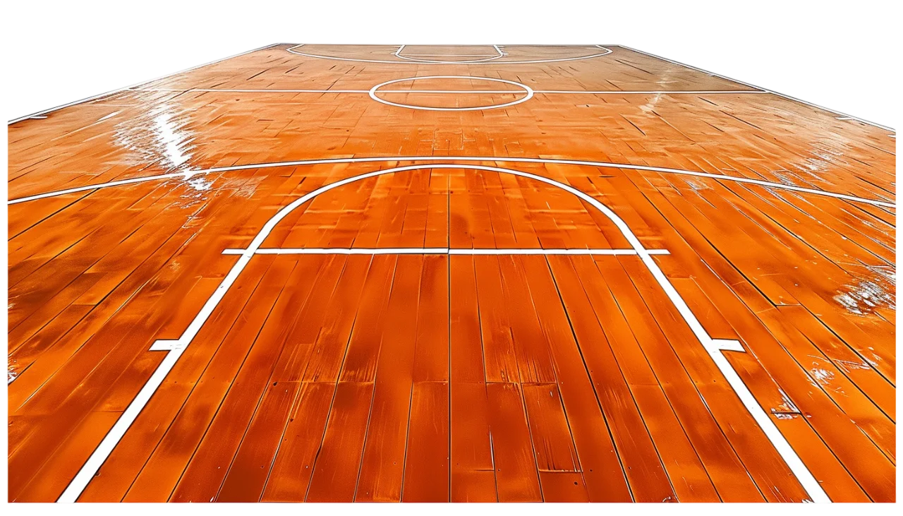 Orange Hardwood Basketball Court with White Markings Free PNG