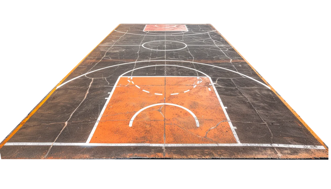 Weathered Outdoor Basketball Court with Orange Key - Free PNG