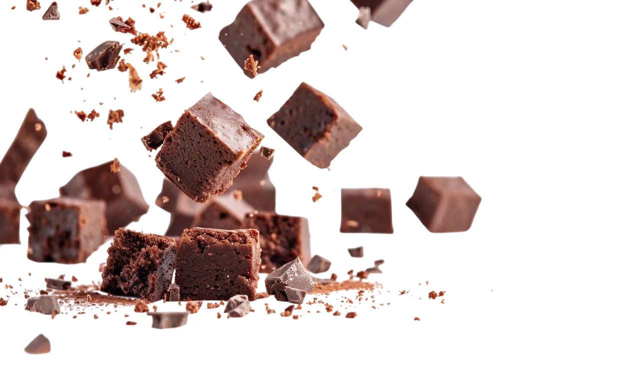 Floating Chocolate Brownie Cubes and Crumbs Free PNG