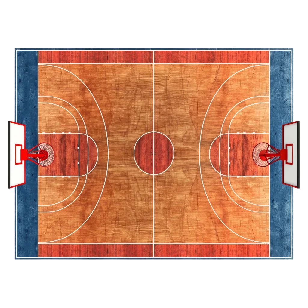 Top-Down Wooden Basketball Court with Two Hoops Free PNG