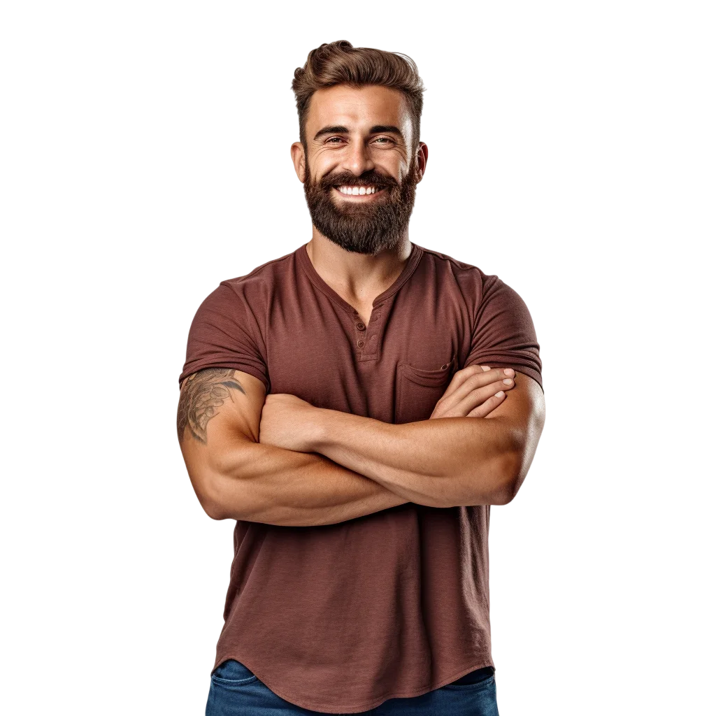 Smiling Bearded Man with Crossed Arms Free PNG