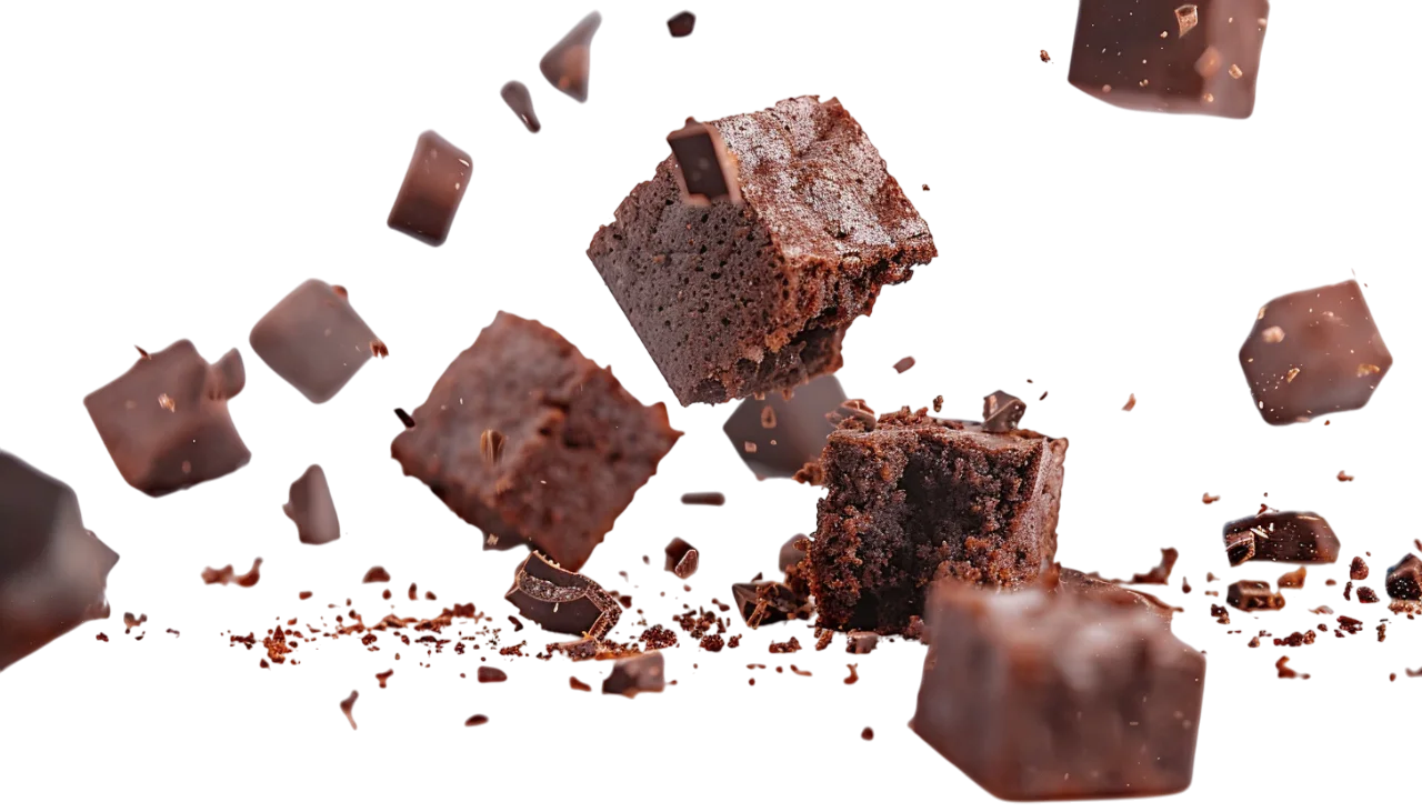 Chocolate Cake Cubes with Floating Chocolate Pieces Free PNG
