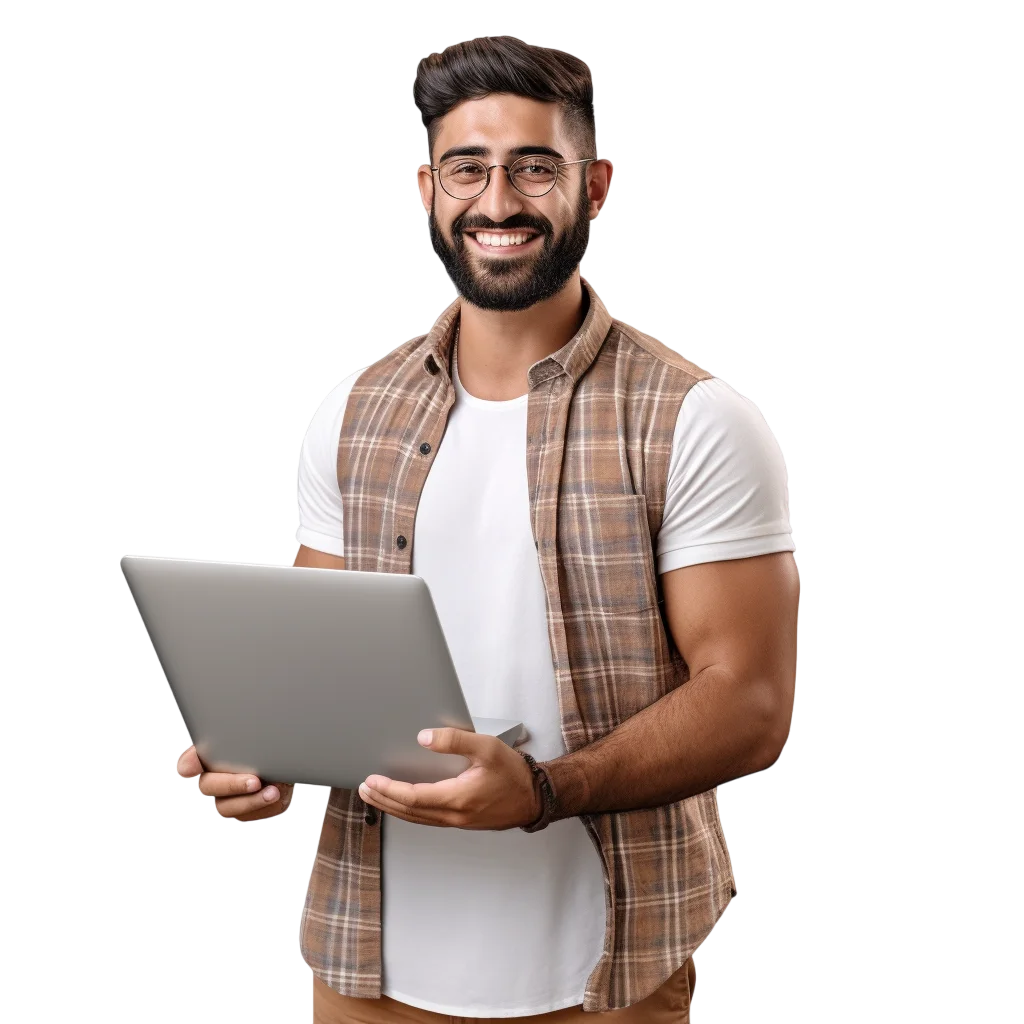 Smiling Bearded Man Holding Laptop Free PNG