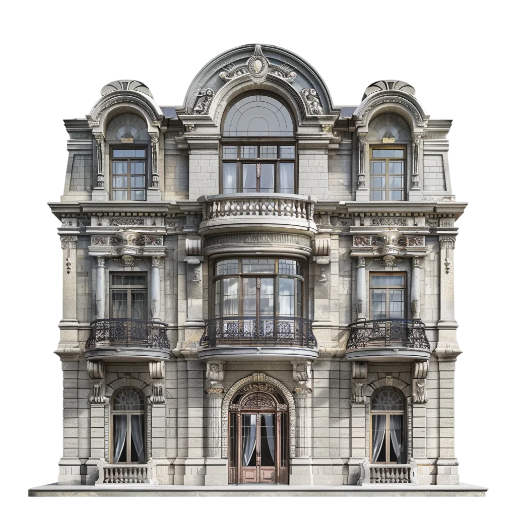 Ornate Historic Stone Mansion Facade Free PNG