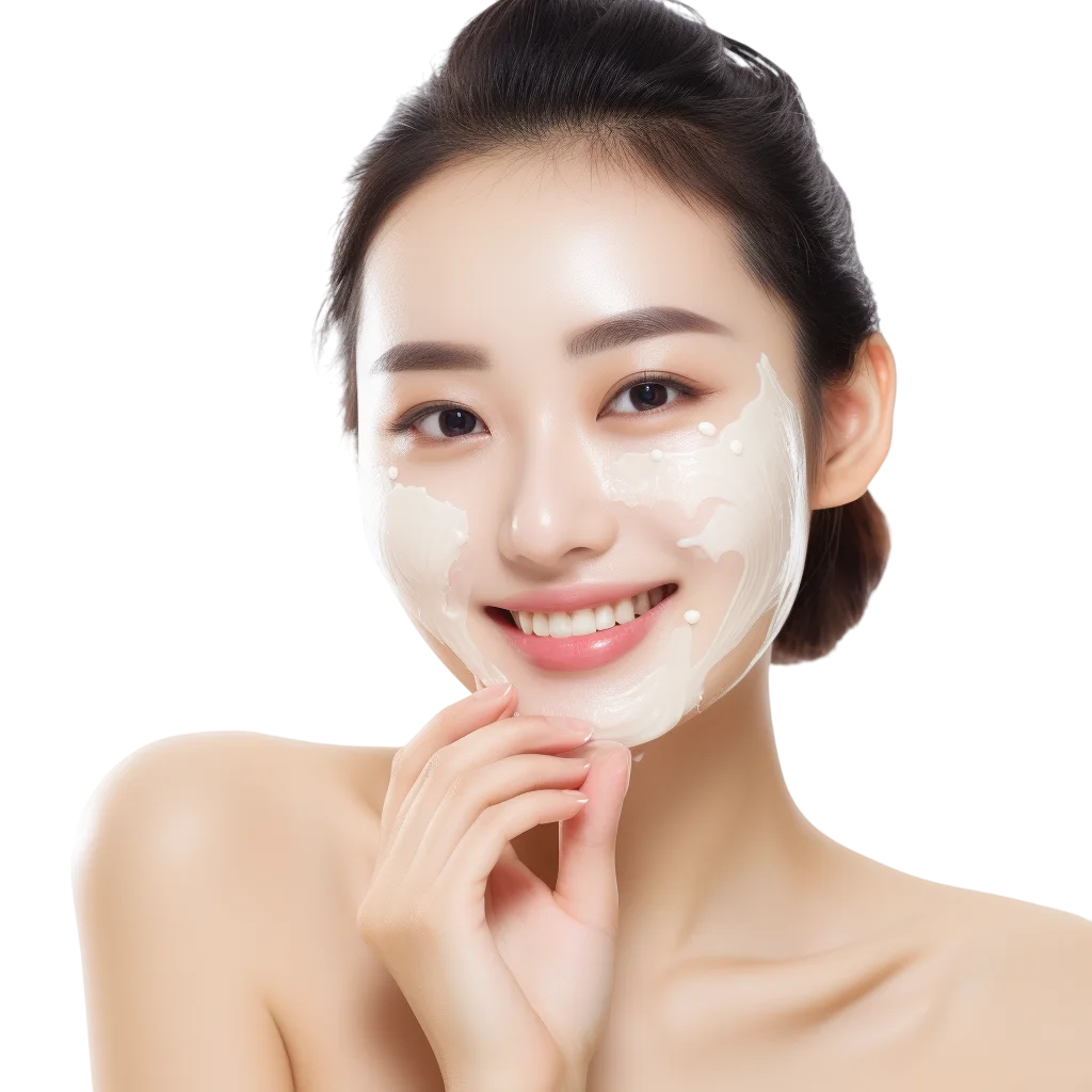 Smiling Woman Applying Facial Cream Free PNG
