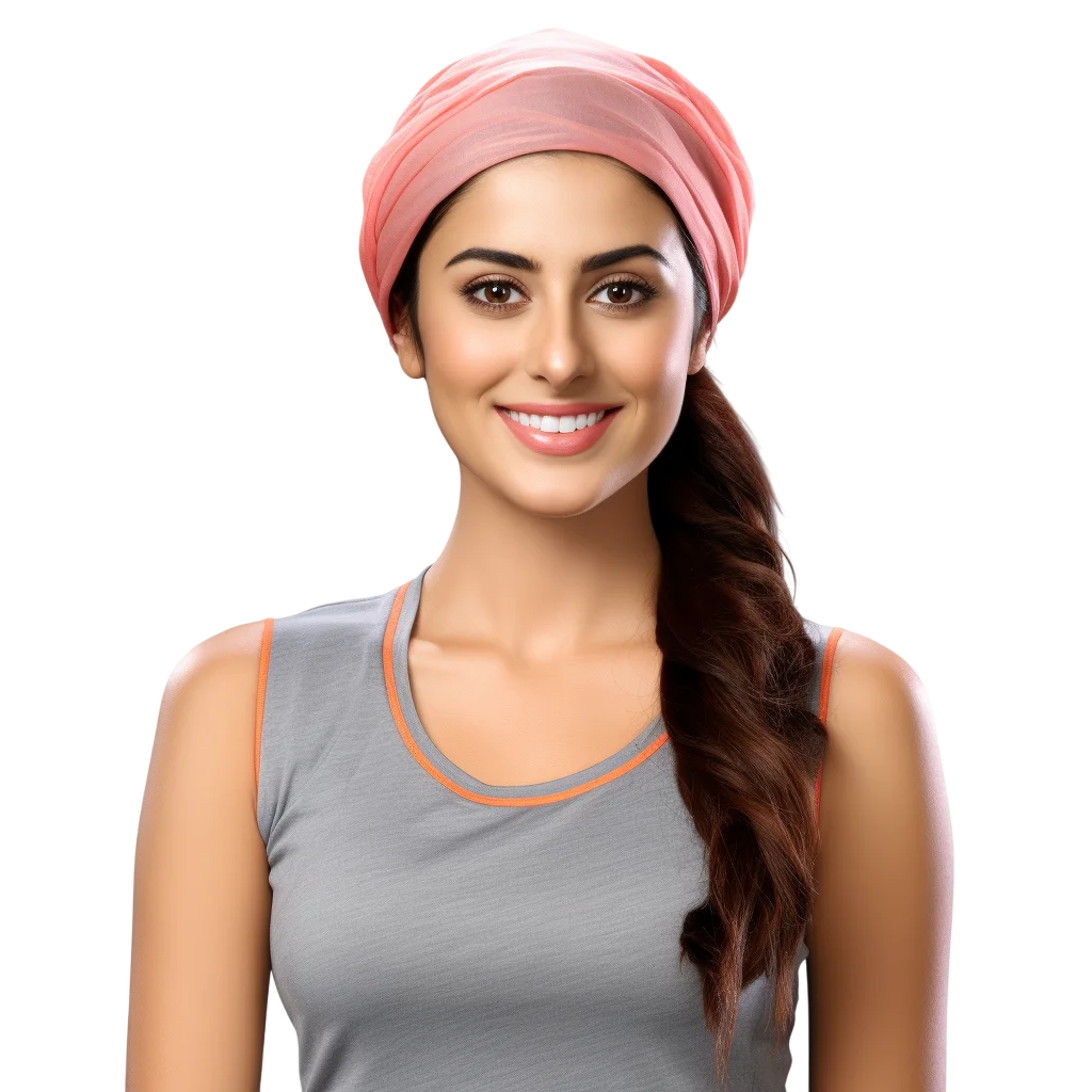 Smiling Fitness Woman in Pink Head Wrap – Free PNG