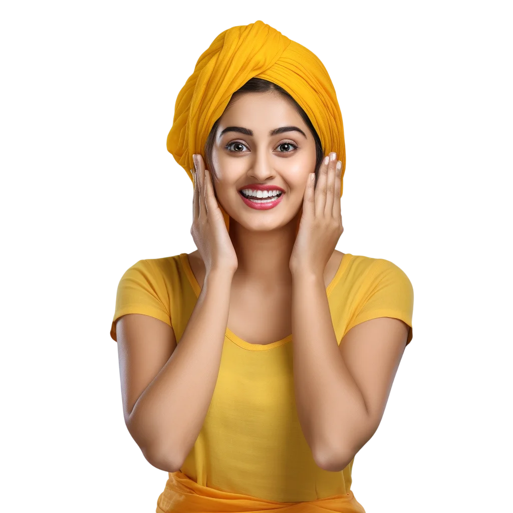 Smiling Woman in Yellow Headwrap Free PNG