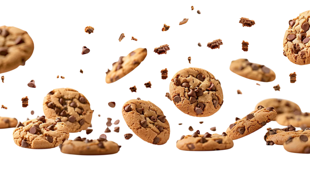 Floating Chocolate Chip Cookies on Dark Background | Free PNG