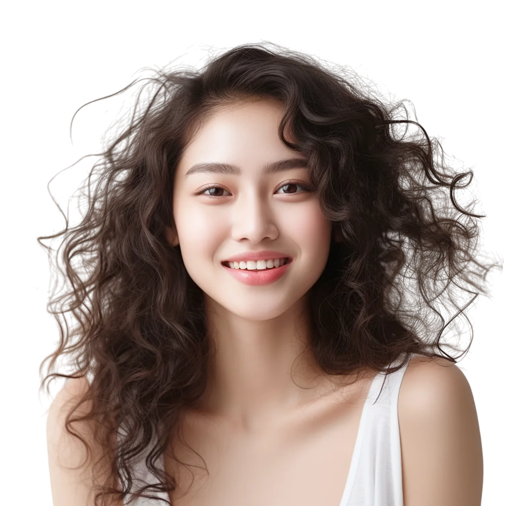 Smiling Woman with Voluminous Curls – Free PNG