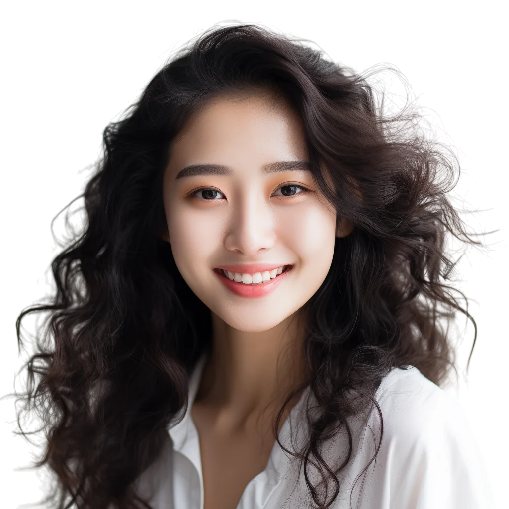 Smiling Woman with Long Dark Curls Free PNG