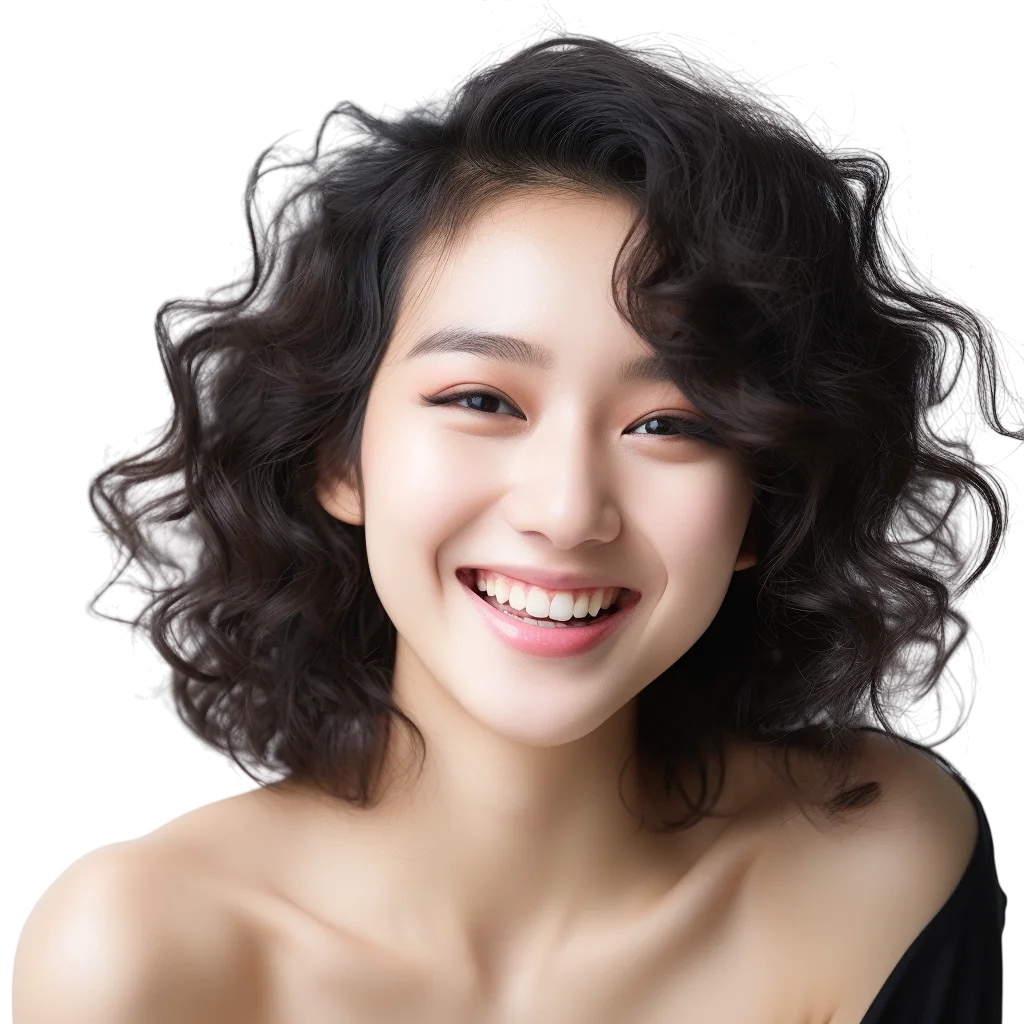 Smiling Woman with Curly Hair Portrait Free PNG