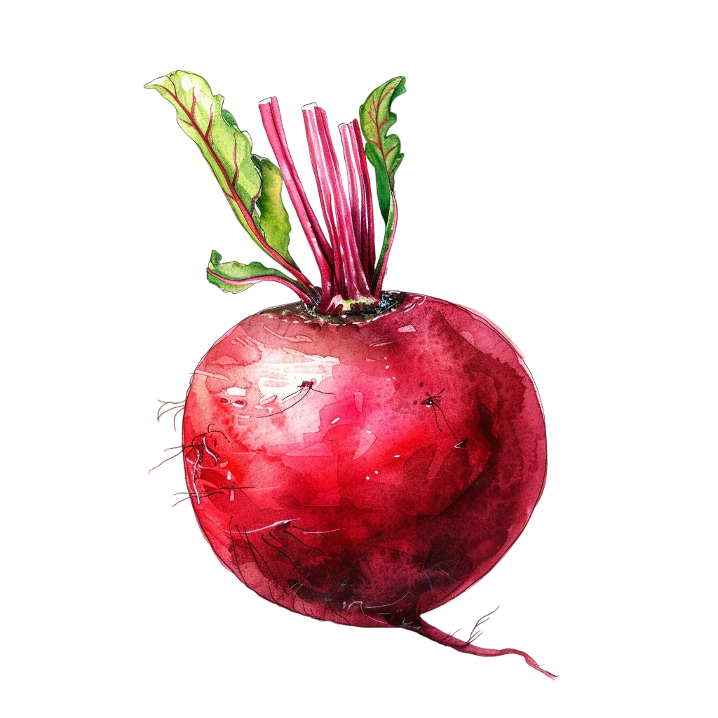 Watercolor Red Beetroot with Leaves Free PNG