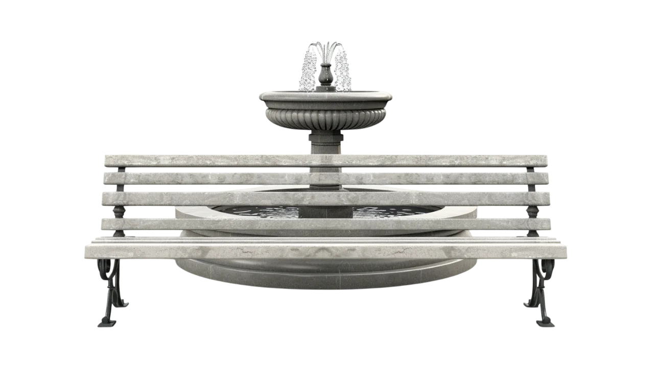 Ornate Gray Stone Tiered Fountain Free PNG