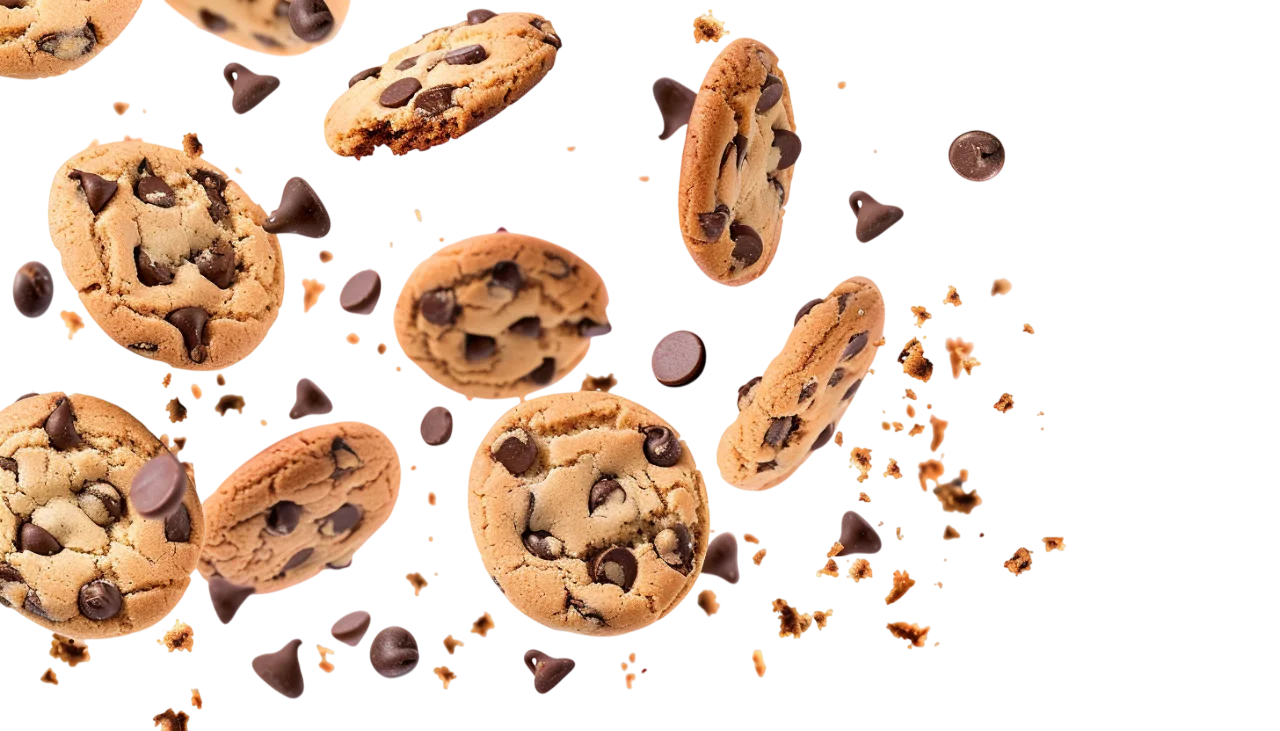 Floating Chocolate Chip Cookies and Crumbs Free PNG