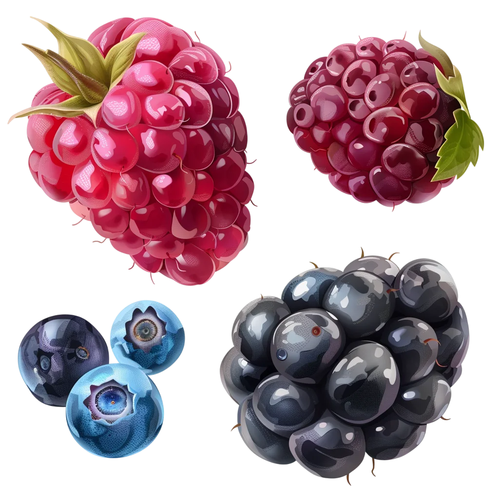 Glossy Raspberry, Blackberry and Blueberry Illustrations | Free PNG
