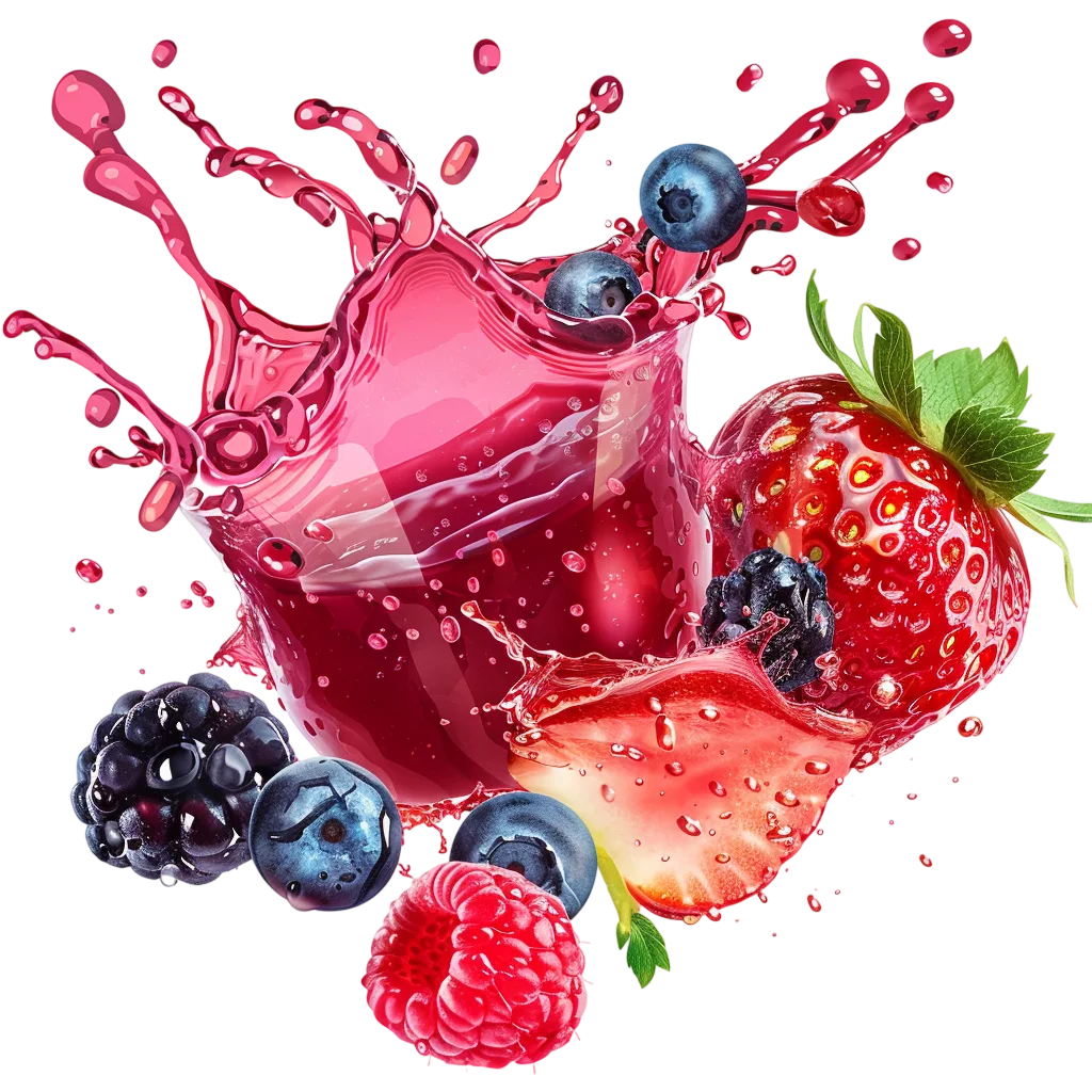 Mixed Berries in a Red Juice Splash Free PNG