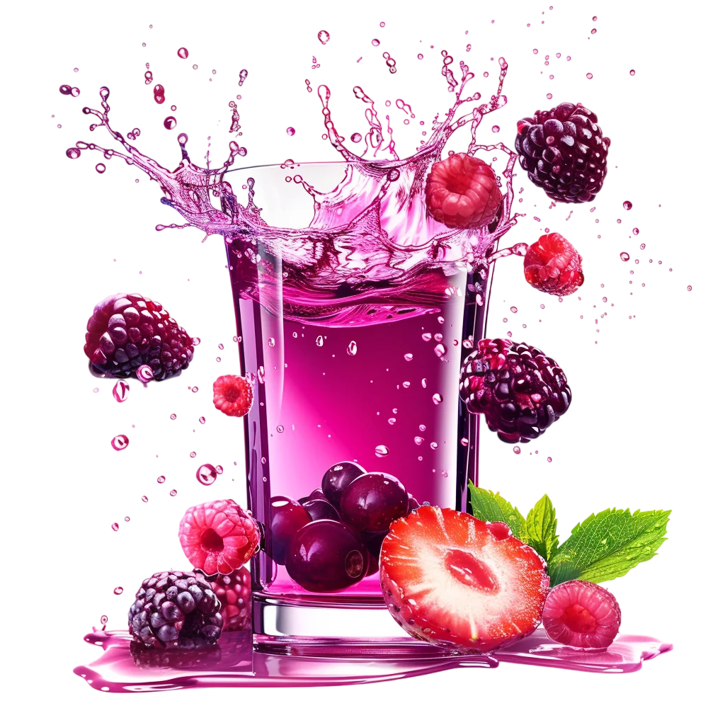 Magenta Berry Drink Splash with Fresh Fruit Free PNG