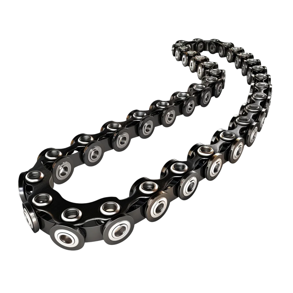 Glossy Metal Roller Chain Loop on Black Background | Free PNG