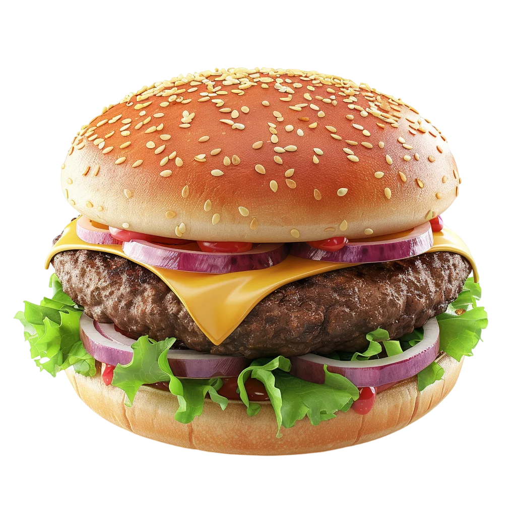 Stacked Sesame Seed Cheeseburger | Free PNG