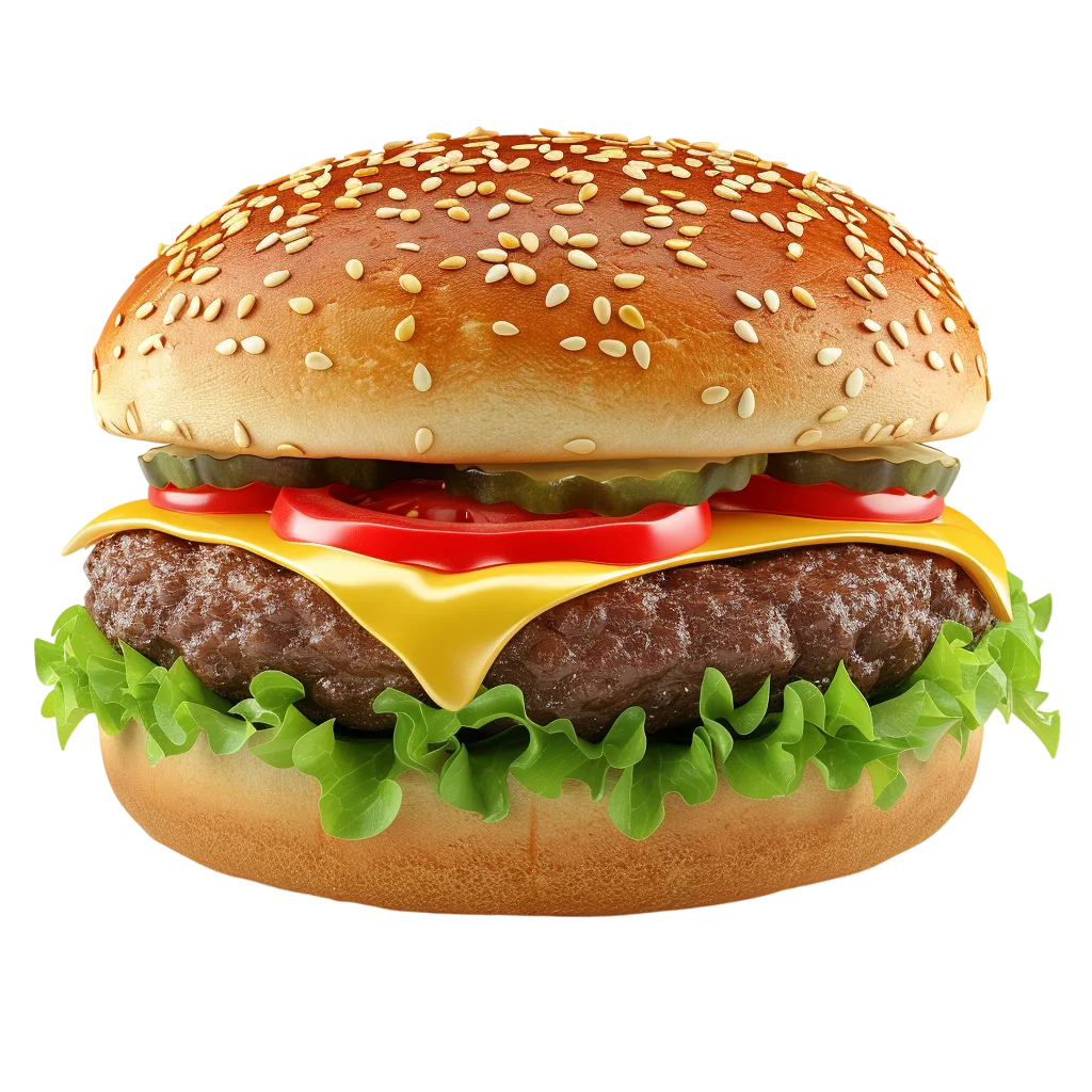 Realistic Sesame Seed Cheeseburger Free PNG