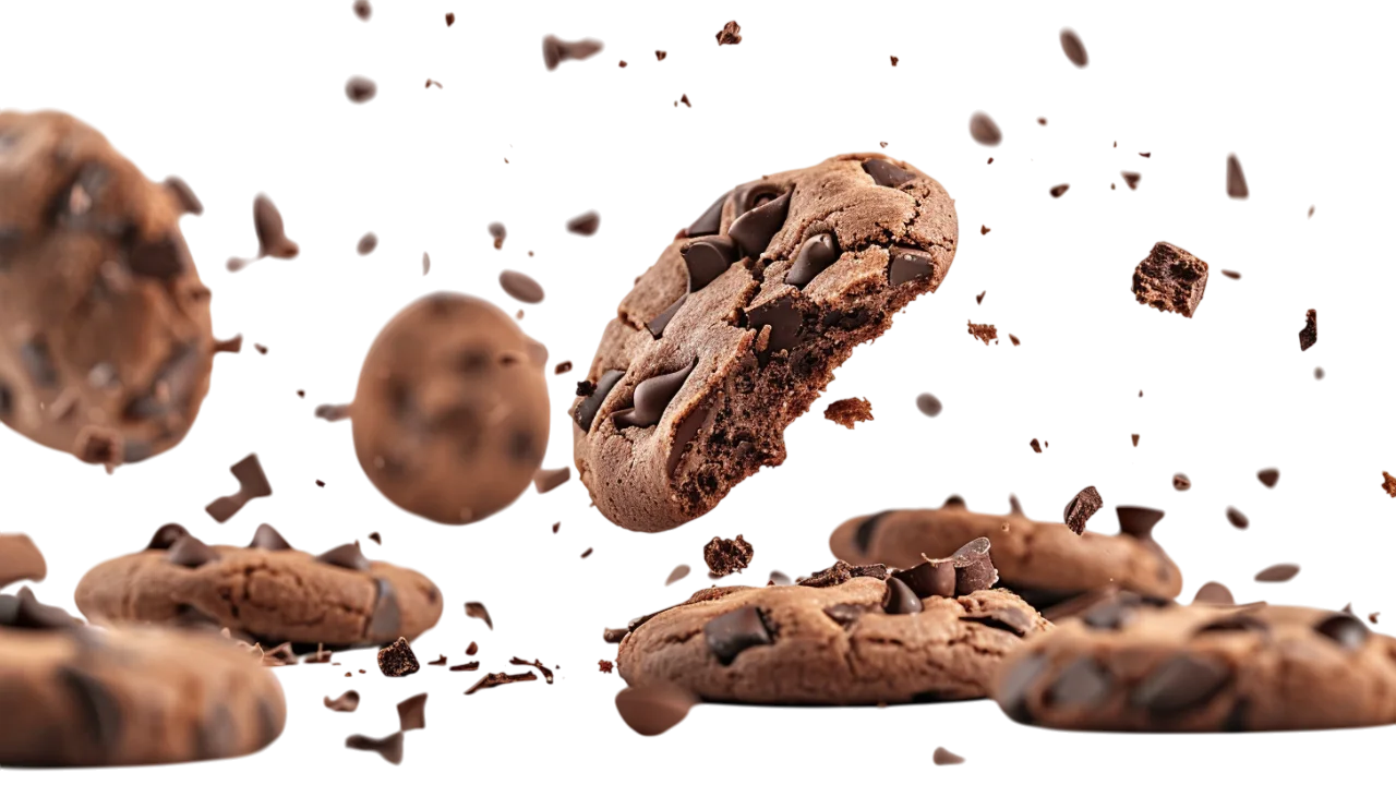 Floating Chocolate Chip Cookies and Crumbs Free PNG