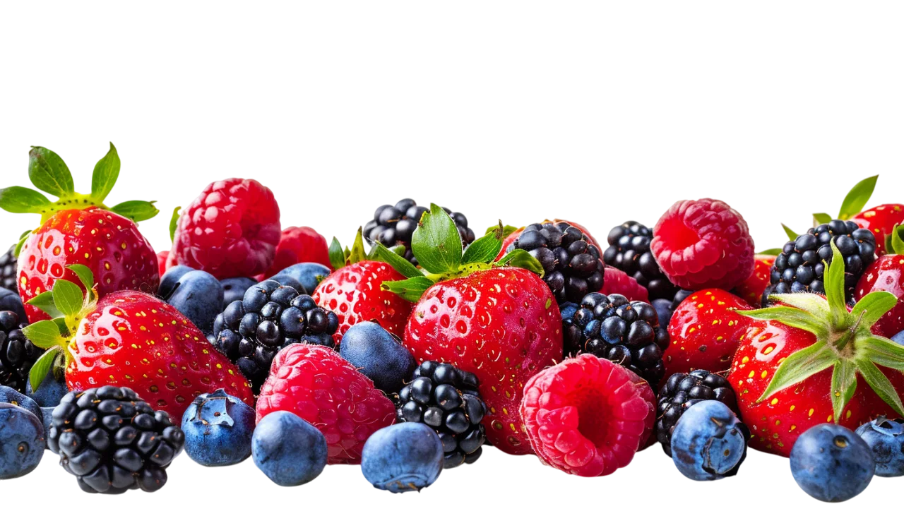Mixed Berry Border with Strawberries and Blueberries Free PNG