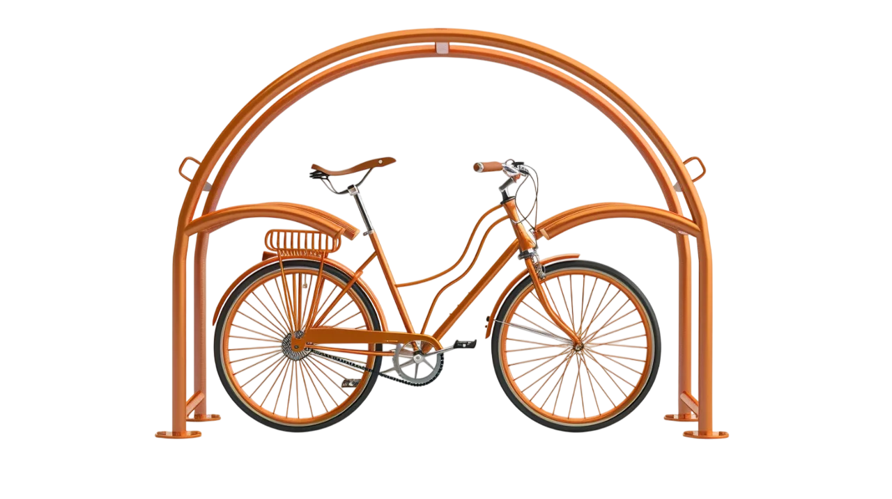 Orange Bicycle in Arched Rack Free PNG