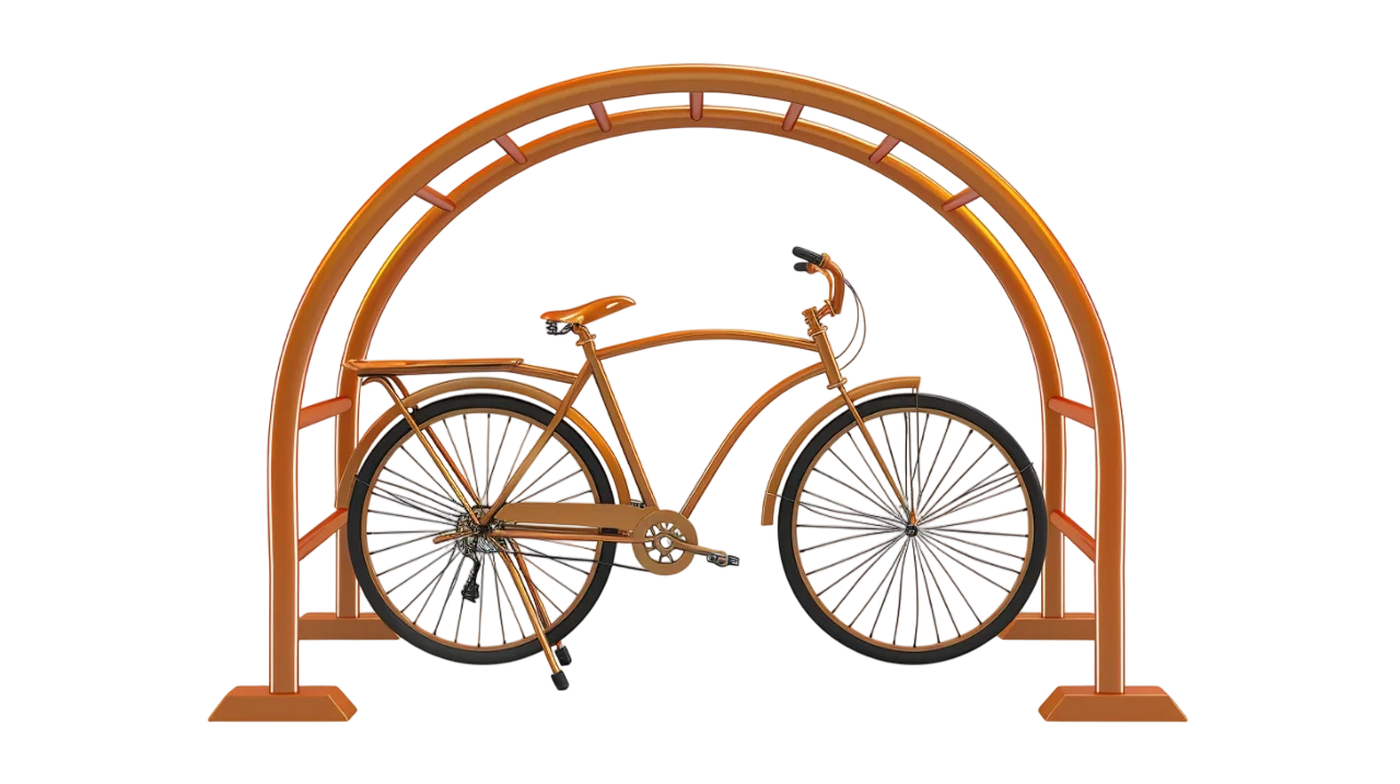Vintage Orange Bicycle in an Arched Frame Free PNG