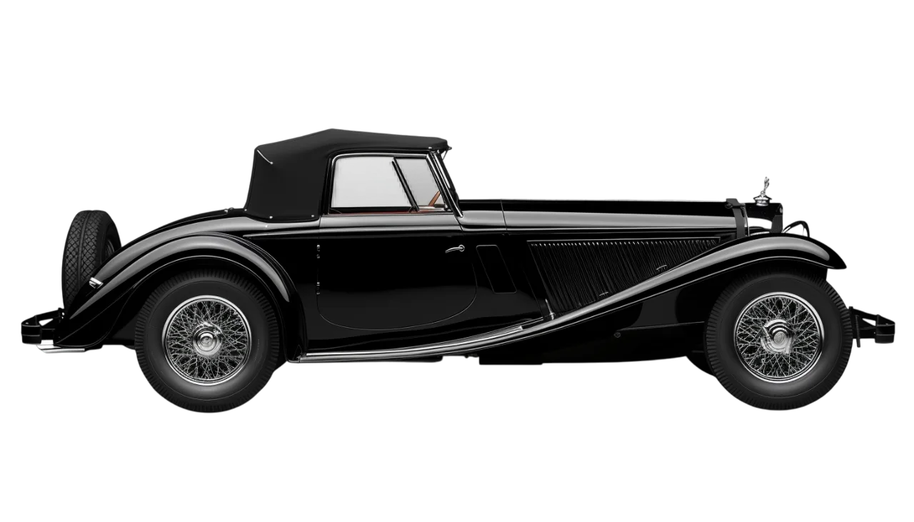 Black Vintage Roadster in Side Profile Free PNG