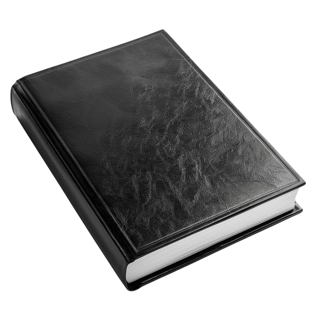 Worn Black Leather Hardcover Book with White Pages Free PNG
