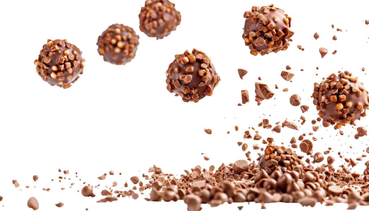 Chocolate Truffle Balls Exploding with Crunchy Pieces Free PNG