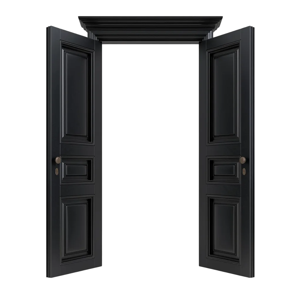Ornate Open Black Double Doors | Free PNG