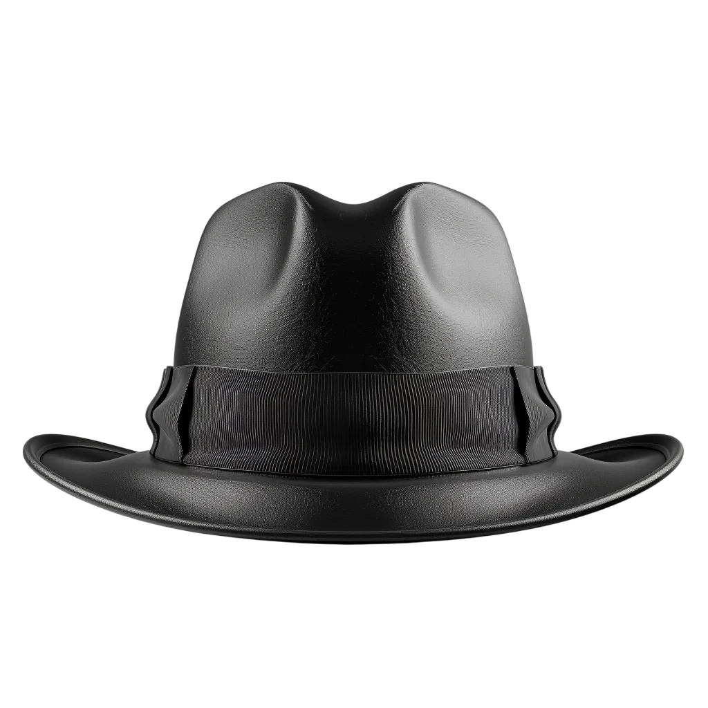 Black Leather Fedora Hat Front View - Free PNG