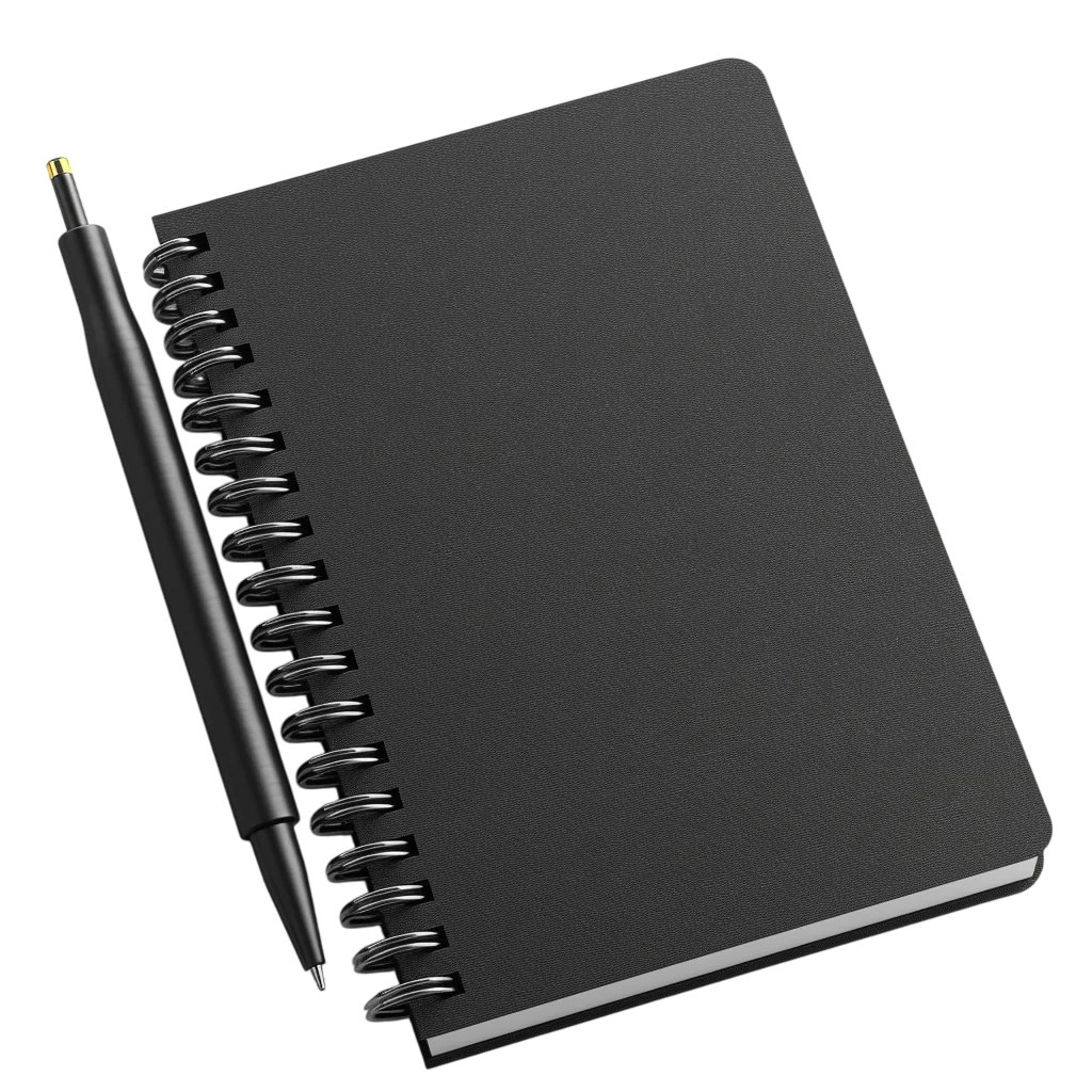 Black Spiral Notebook and Pen Free PNG