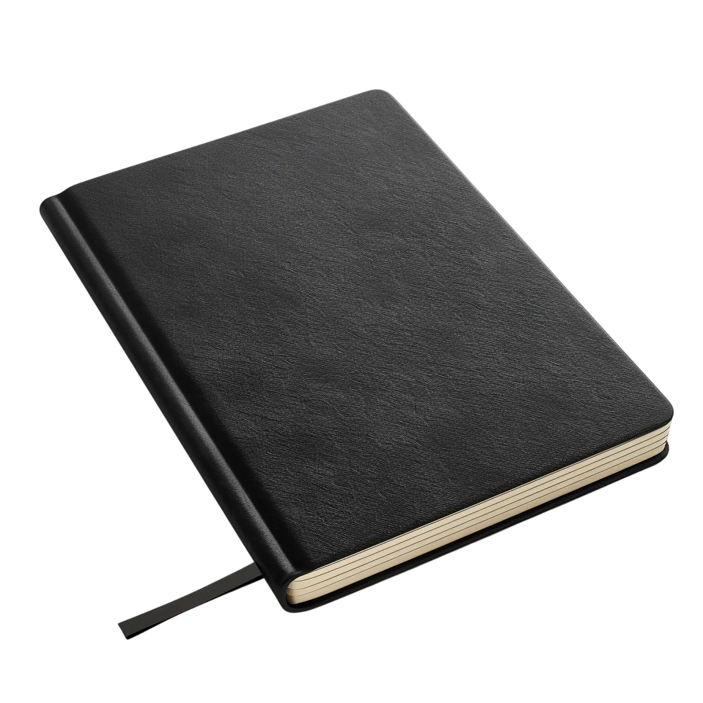 Closed Black Leather Notebook with Ribbon Bookmark Free PNG