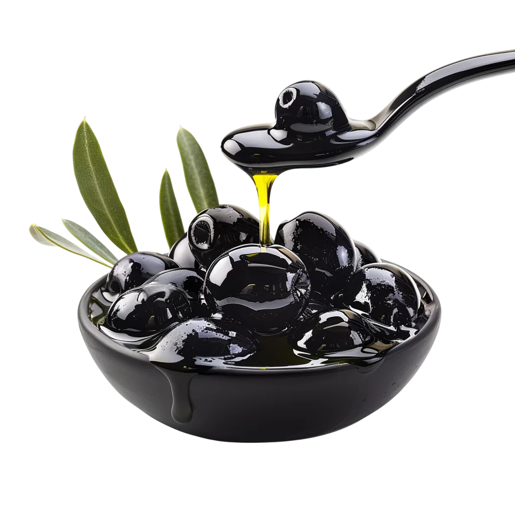 Black Olives with Olive Oil and Leaves – Free PNG