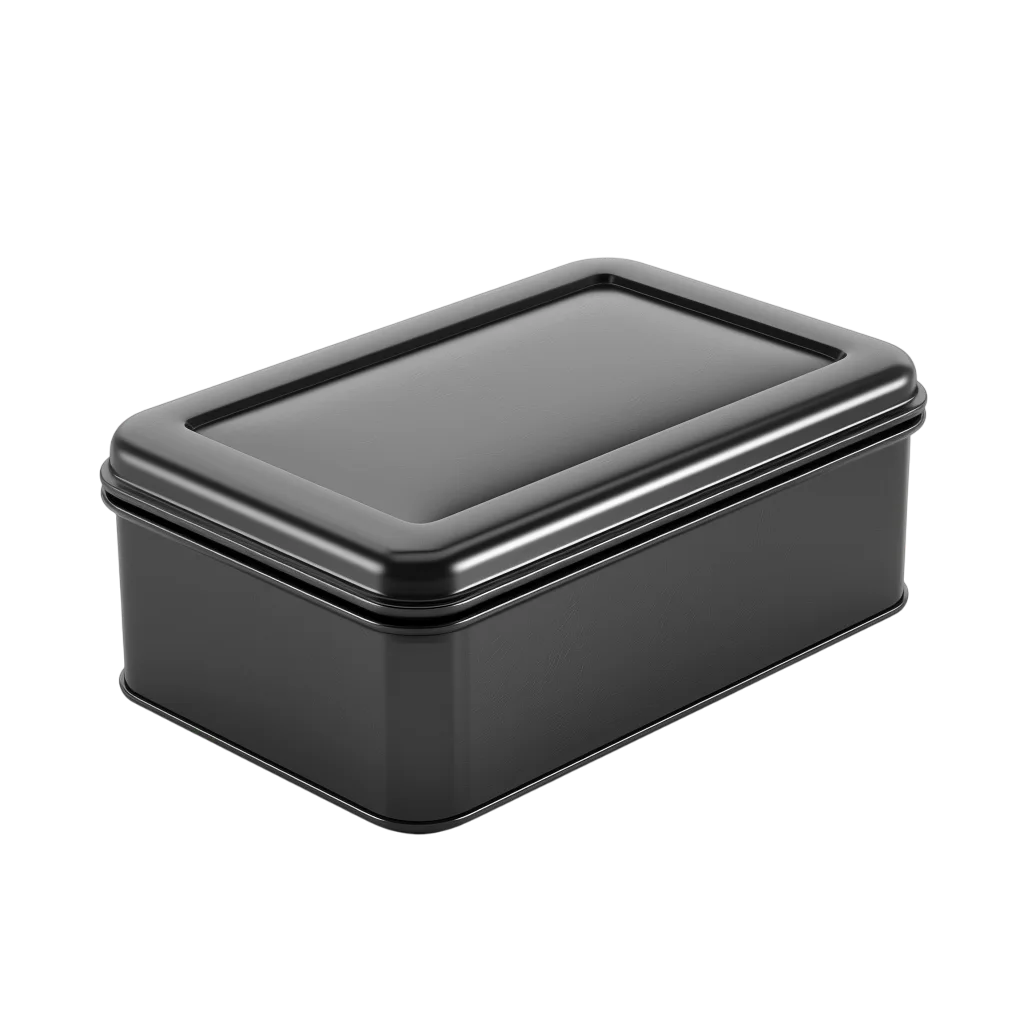 Glossy Black Rectangular Metal Tin with Lid Free PNG