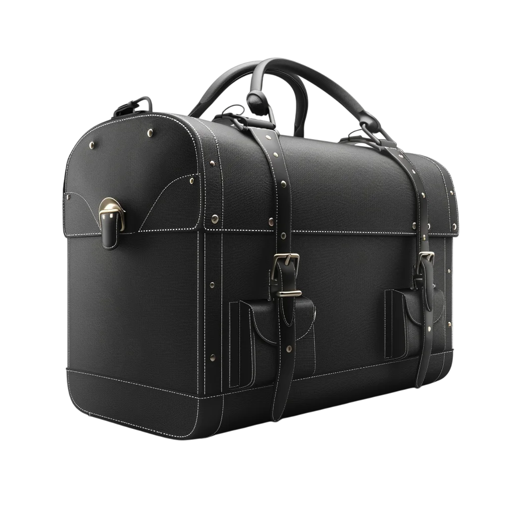Black Leather Travel Case with Buckles - Free PNG
