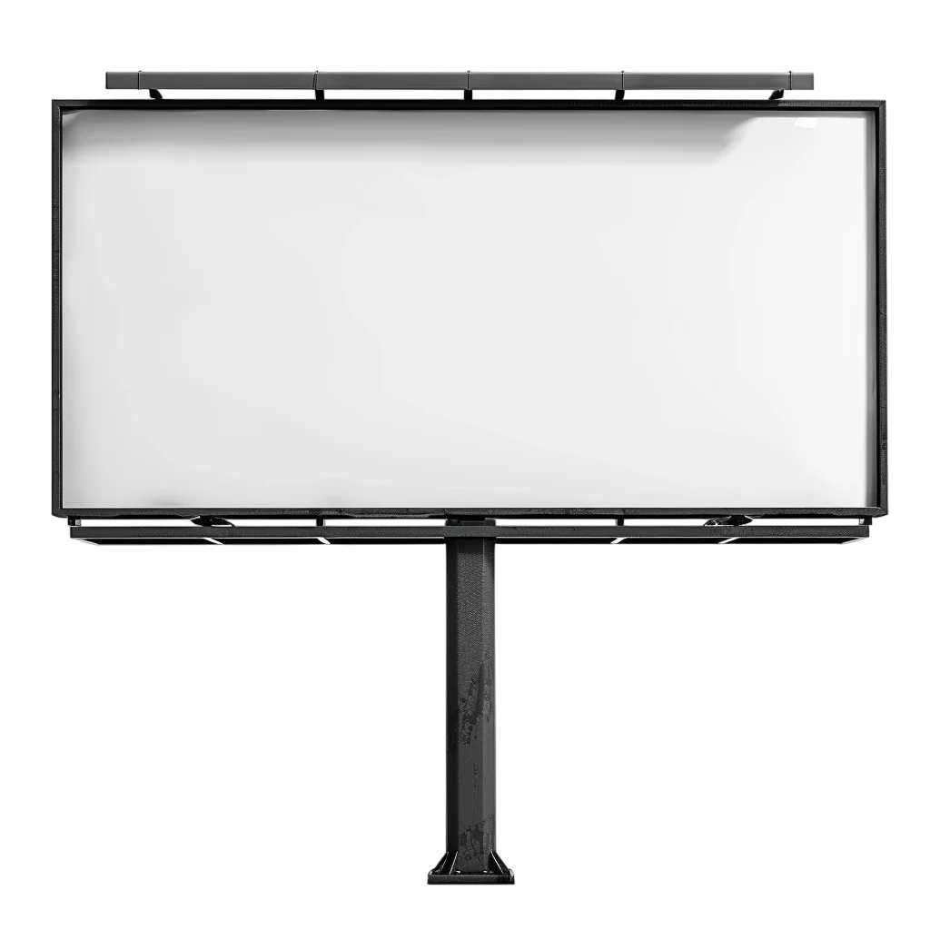 Blank White Billboard on a Metal Post Free PNG